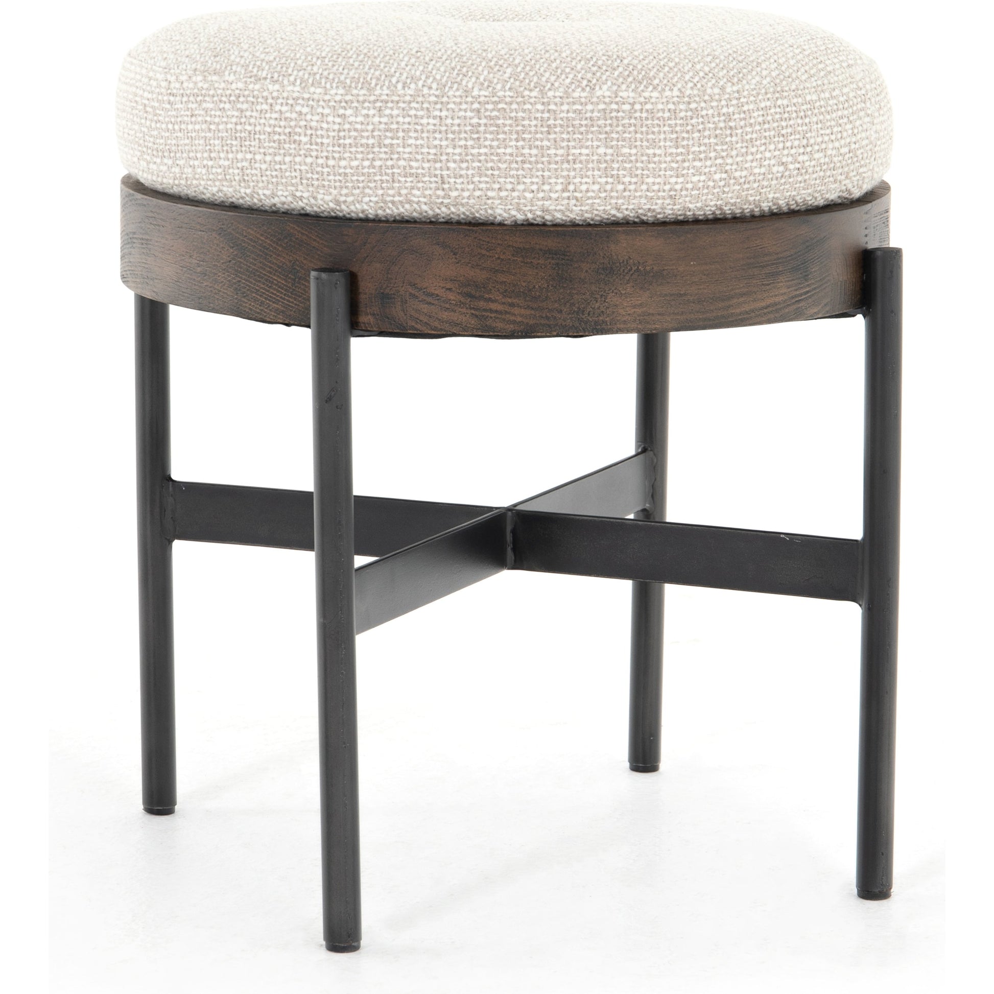 Edwyn Accent Stool by Four Hands in gibson wheat, vintage sienna, gunmetal. Made from 97% polyester, 3% acrylic, solid beech, iron in a modern style.