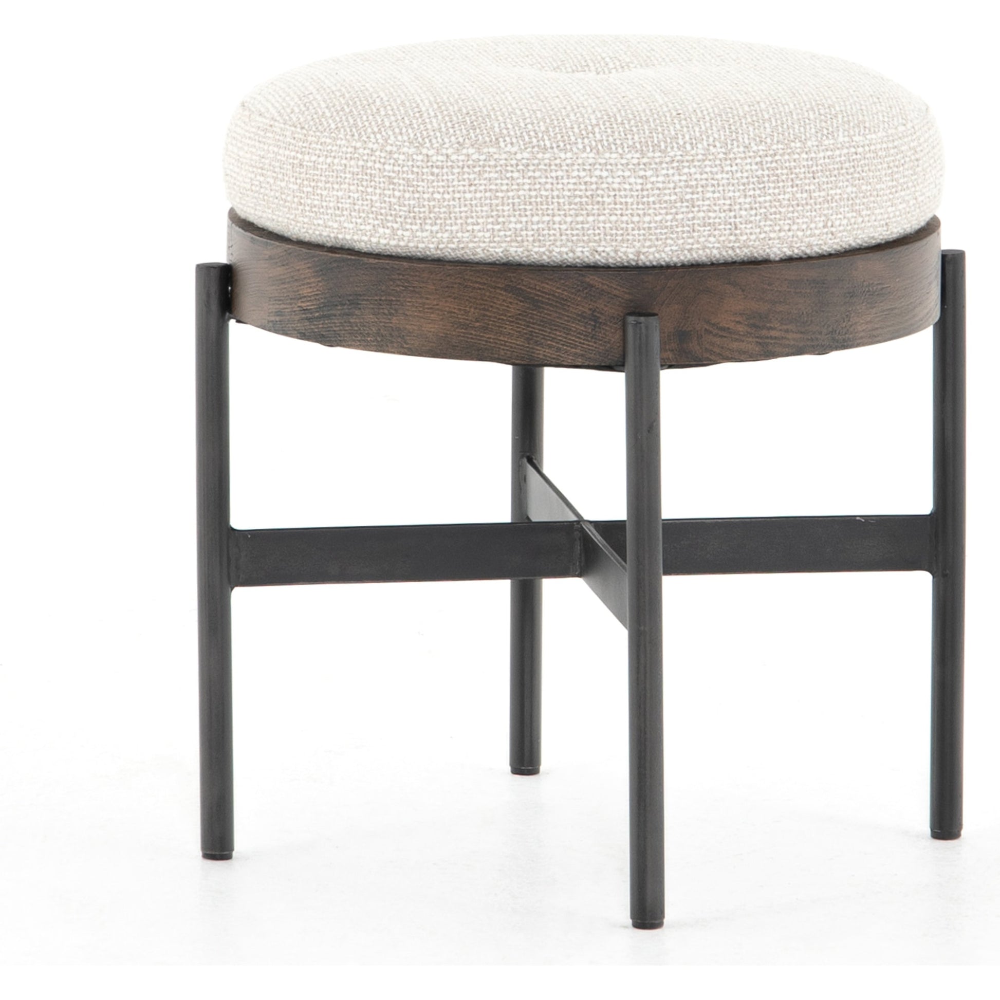 Edwyn Accent Stool by Four Hands in gibson wheat, vintage sienna, gunmetal. Made from 97% polyester, 3% acrylic, solid beech, iron in a modern style.