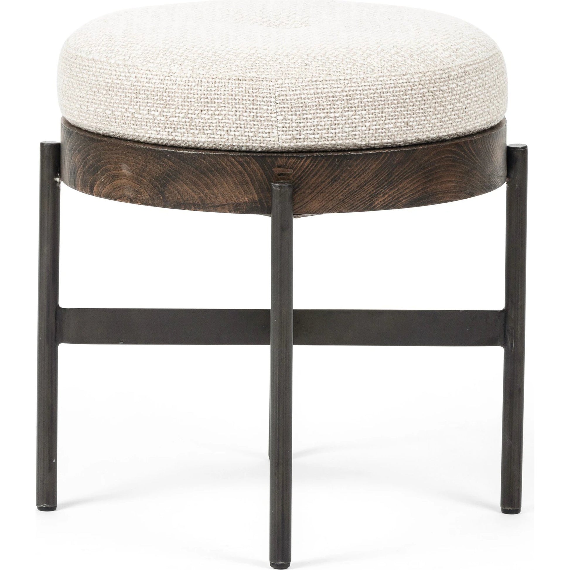 Edwyn Accent Stool by Four Hands in gibson wheat, vintage sienna, gunmetal. Made from 97% polyester, 3% acrylic, solid beech, iron in a modern style.