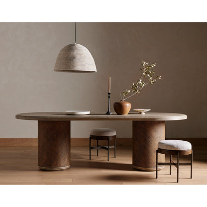 Edwyn Accent Stool by Four Hands in gibson wheat, vintage sienna, gunmetal. Made from 97% polyester, 3% acrylic, solid beech, iron in a modern style.