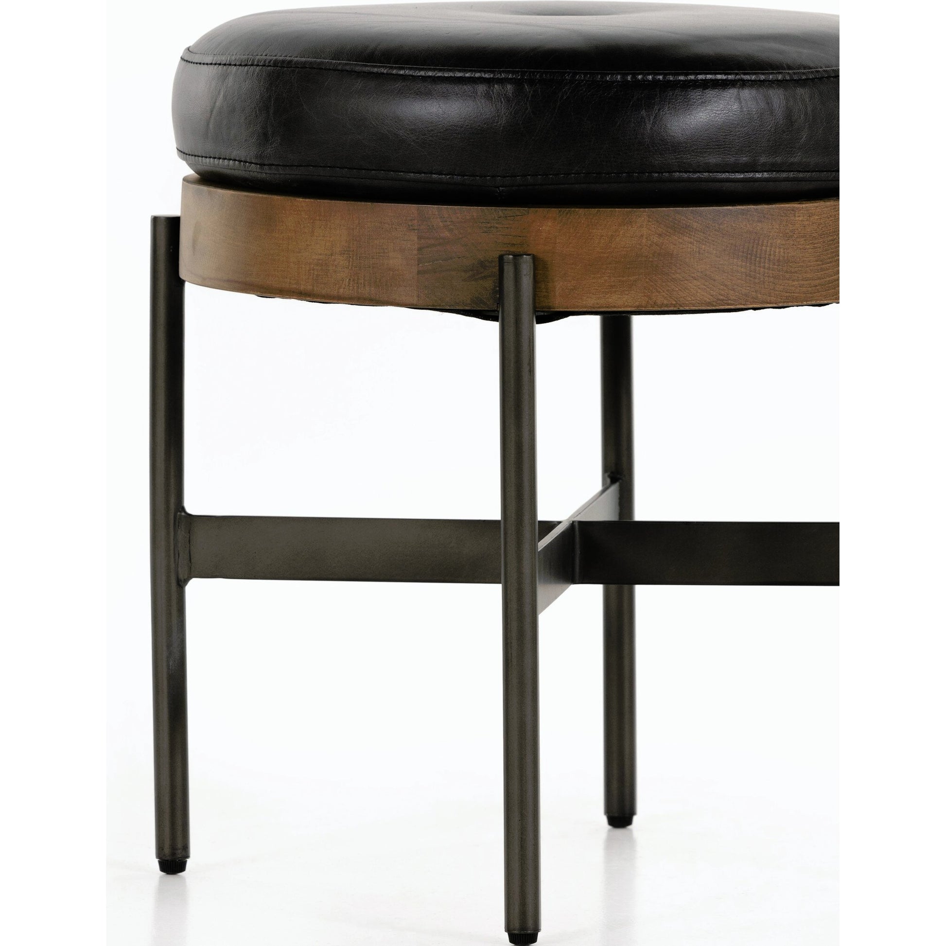 Edwyn Accent Stool by Four Hands in gibson wheat, vintage sienna, gunmetal. Made from 97% polyester, 3% acrylic, solid beech, iron in a modern style.