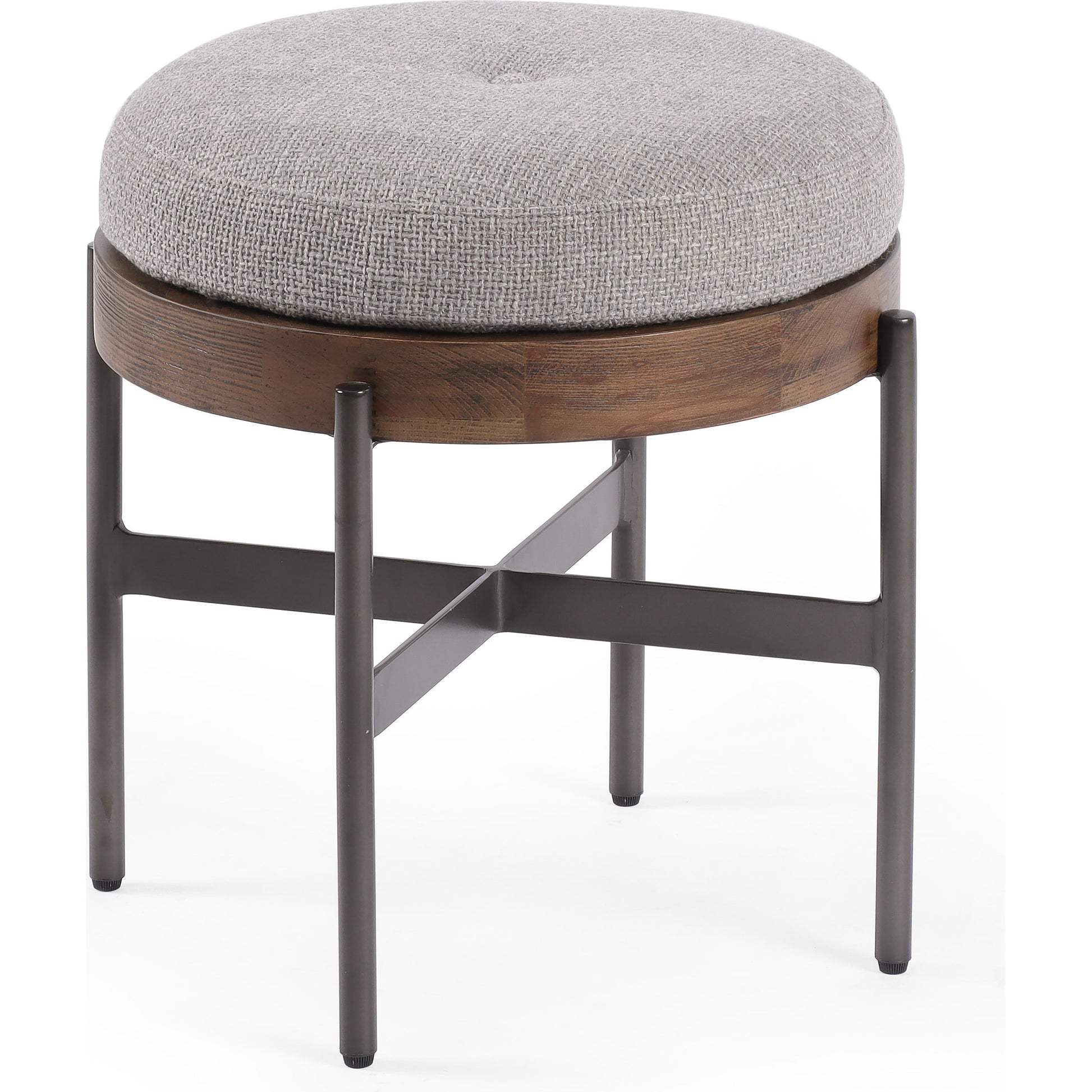 Edwyn Accent Stool by Four Hands in gibson wheat, vintage sienna, gunmetal. Made from 97% polyester, 3% acrylic, solid beech, iron in a modern style.