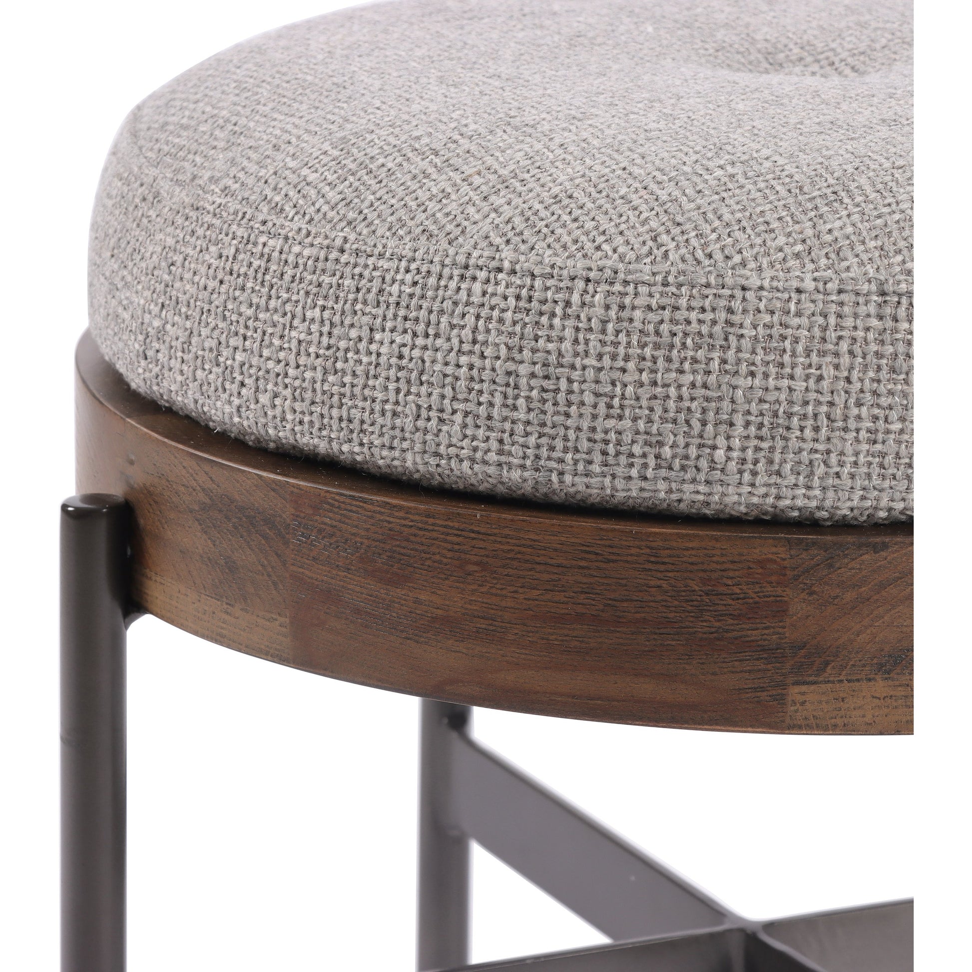 Edwyn Accent Stool by Four Hands in gibson wheat, vintage sienna, gunmetal. Made from 97% polyester, 3% acrylic, solid beech, iron in a modern style.