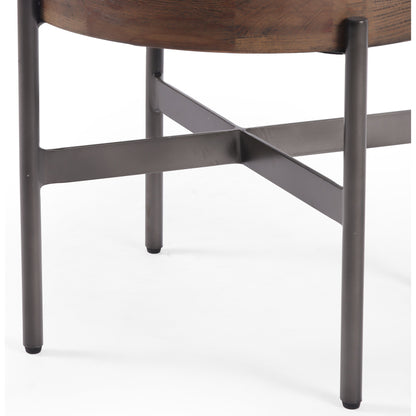 Edwyn Accent Stool by Four Hands in gibson wheat, vintage sienna, gunmetal. Made from 97% polyester, 3% acrylic, solid beech, iron in a modern style.