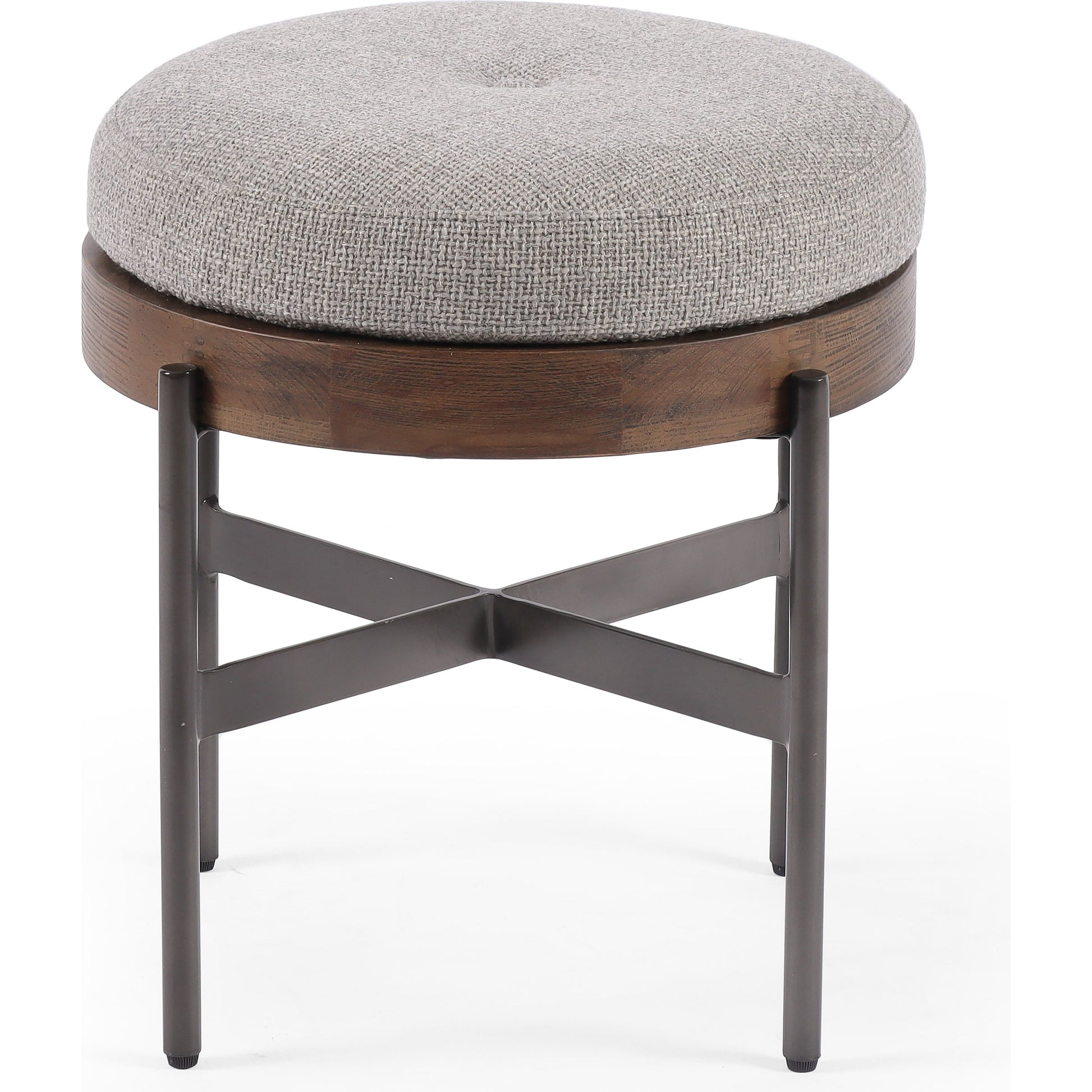 Edwyn Accent Stool by Four Hands in gibson wheat, vintage sienna, gunmetal. Made from 97% polyester, 3% acrylic, solid beech, iron in a modern style.