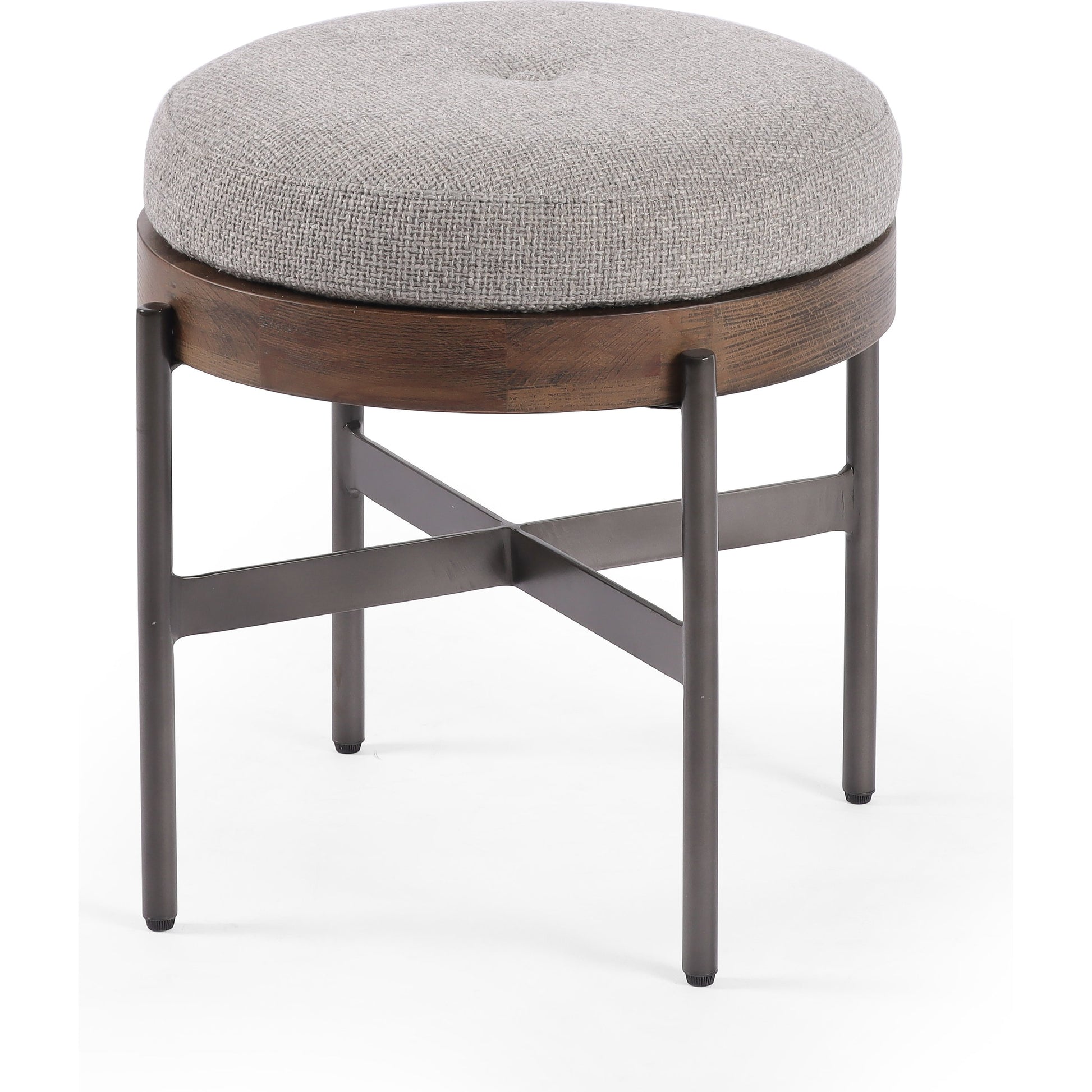 Edwyn Accent Stool by Four Hands in gibson wheat, vintage sienna, gunmetal. Made from 97% polyester, 3% acrylic, solid beech, iron in a modern style.