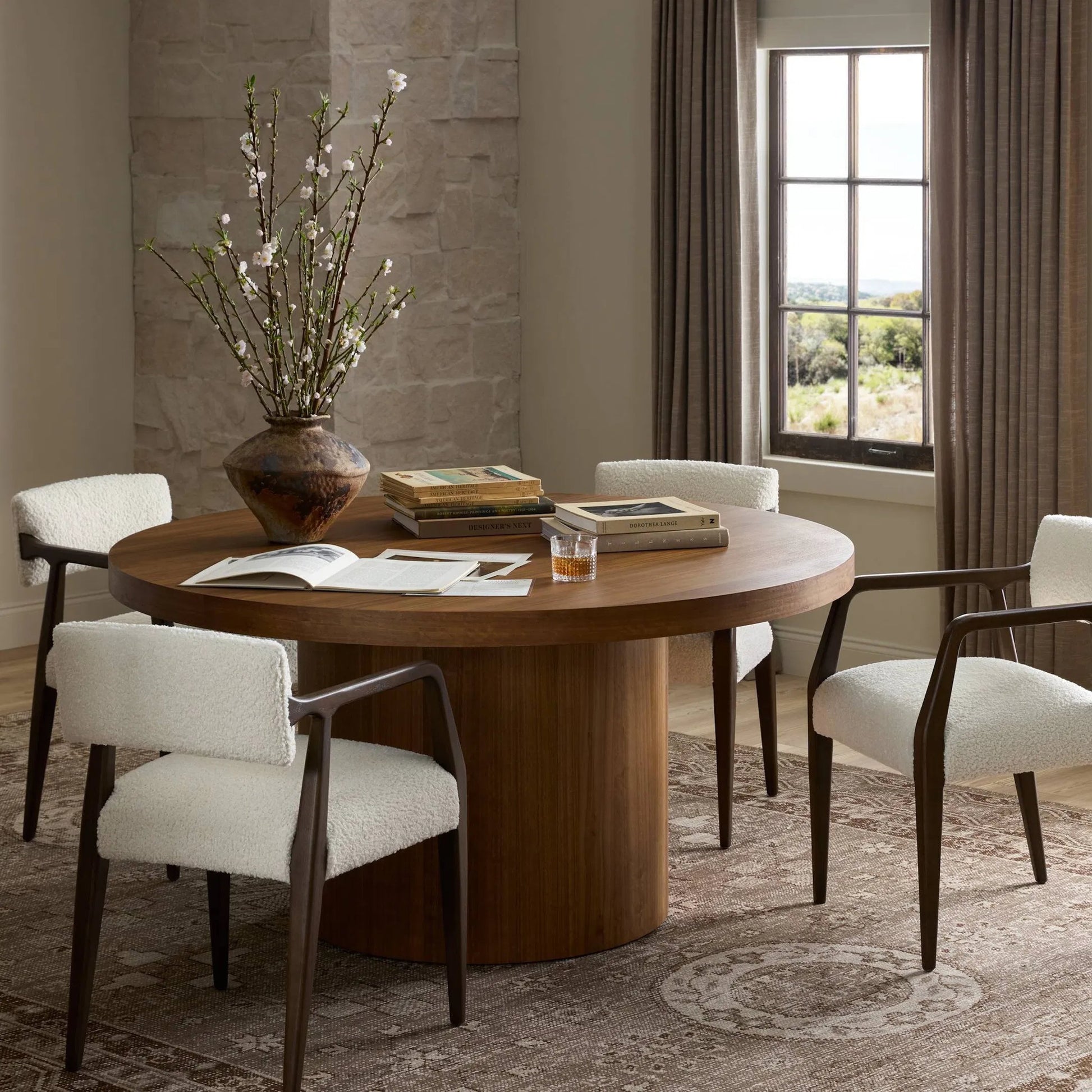 Hudson Round Dining Table by Four Hands. Made from unique in a rustic style.