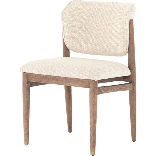 Joren Dining Chair by Four Hands in irving taupe and pecan whitewash. Made from 56% polyester, 44% acrylic, solid nettlewood, 100% polyester in a coastal style.
