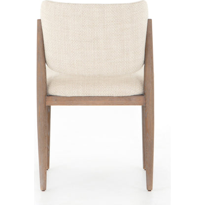 Joren Dining Chair by Four Hands in irving taupe and pecan whitewash. Made from 56% polyester, 44% acrylic, solid nettlewood, 100% polyester in a coastal style.