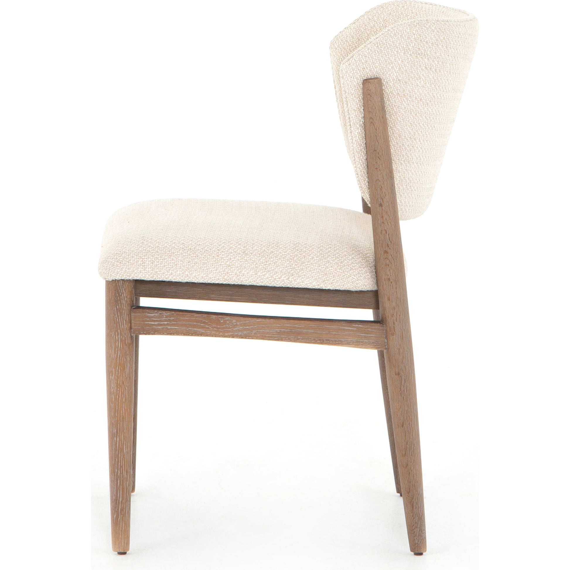 Joren Dining Chair by Four Hands in irving taupe and pecan whitewash. Made from 56% polyester, 44% acrylic, solid nettlewood, 100% polyester in a coastal style.
