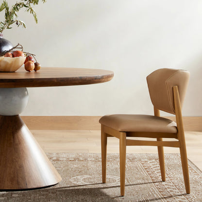 Joren Dining Chair by Four Hands in irving taupe and pecan whitewash. Made from 56% polyester, 44% acrylic, solid nettlewood, 100% polyester in a coastal style.