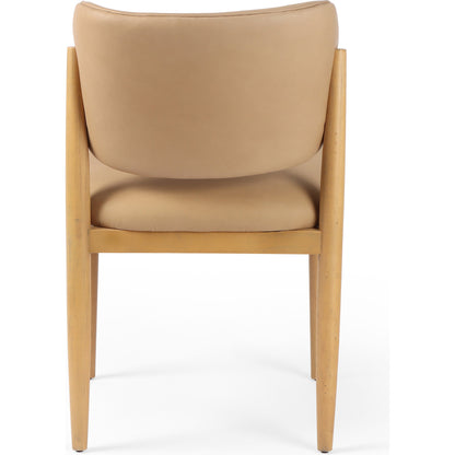 Joren Dining Chair by Four Hands in irving taupe and pecan whitewash. Made from 56% polyester, 44% acrylic, solid nettlewood, 100% polyester in a coastal style.