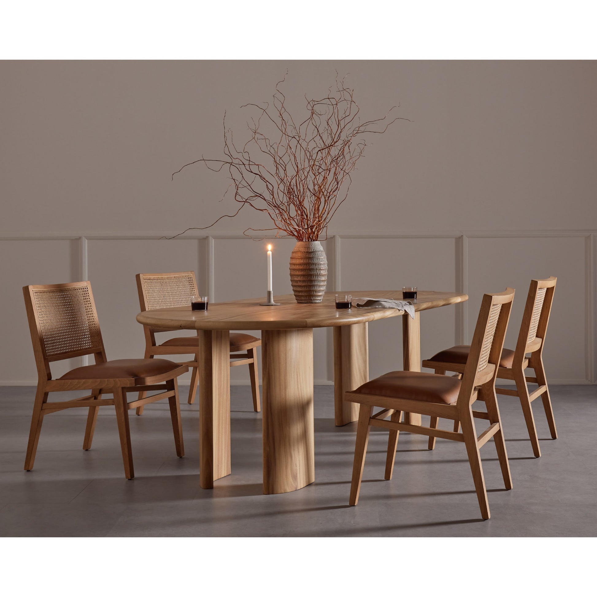 Sage Dining Chair by Four Hands in sierra butterscotch, natural cane, natural beech. Made from faux leather, solid beech, cane in a rustic style.