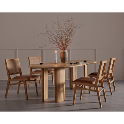 Sage Dining Chair by Four Hands in sierra butterscotch, natural cane, natural beech. Made from faux leather, solid beech, cane in a rustic style.