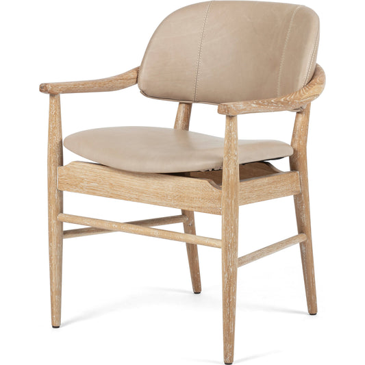 Josie Dining Chair by Four Hands in harness burlap, vintage white wash ash. Made from top grain leather, solid ash, 100% polyester in a coastal style.