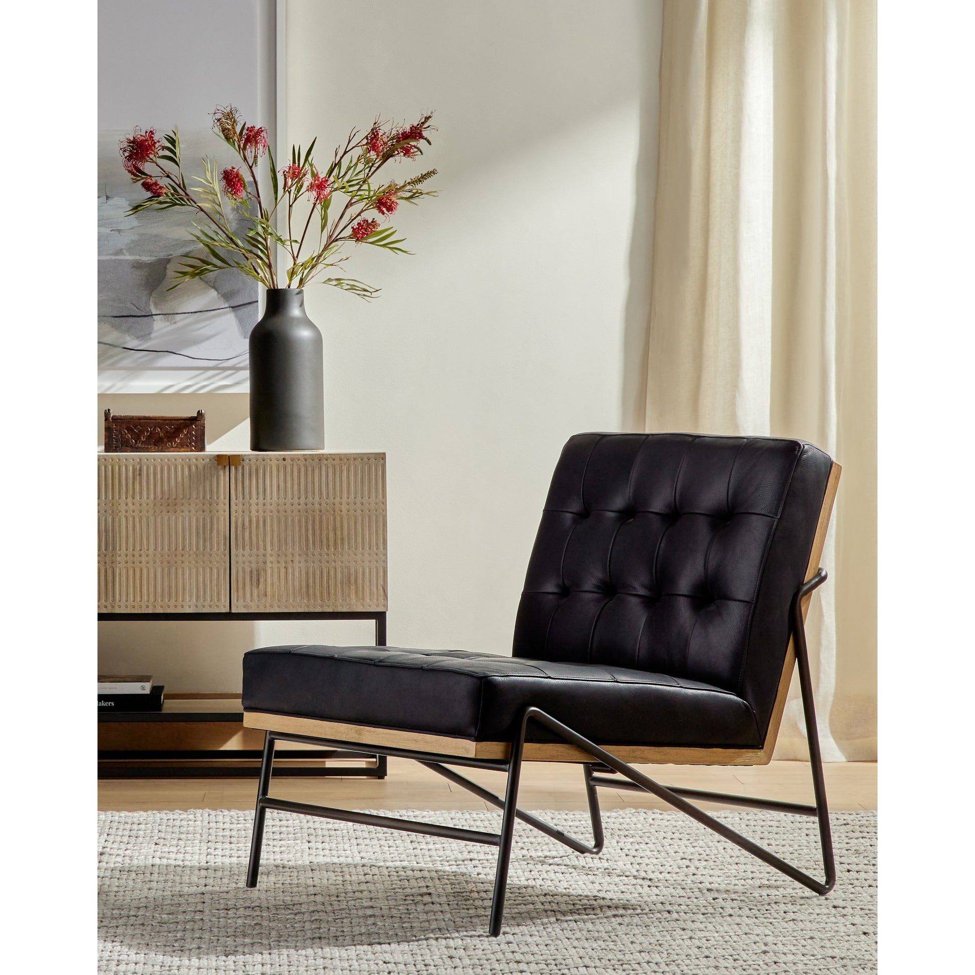 Romy Chair by Four Hands in neutral fleck. Made from 60% polyester, 40% acrylic, solid beech, iron in a modern style.
