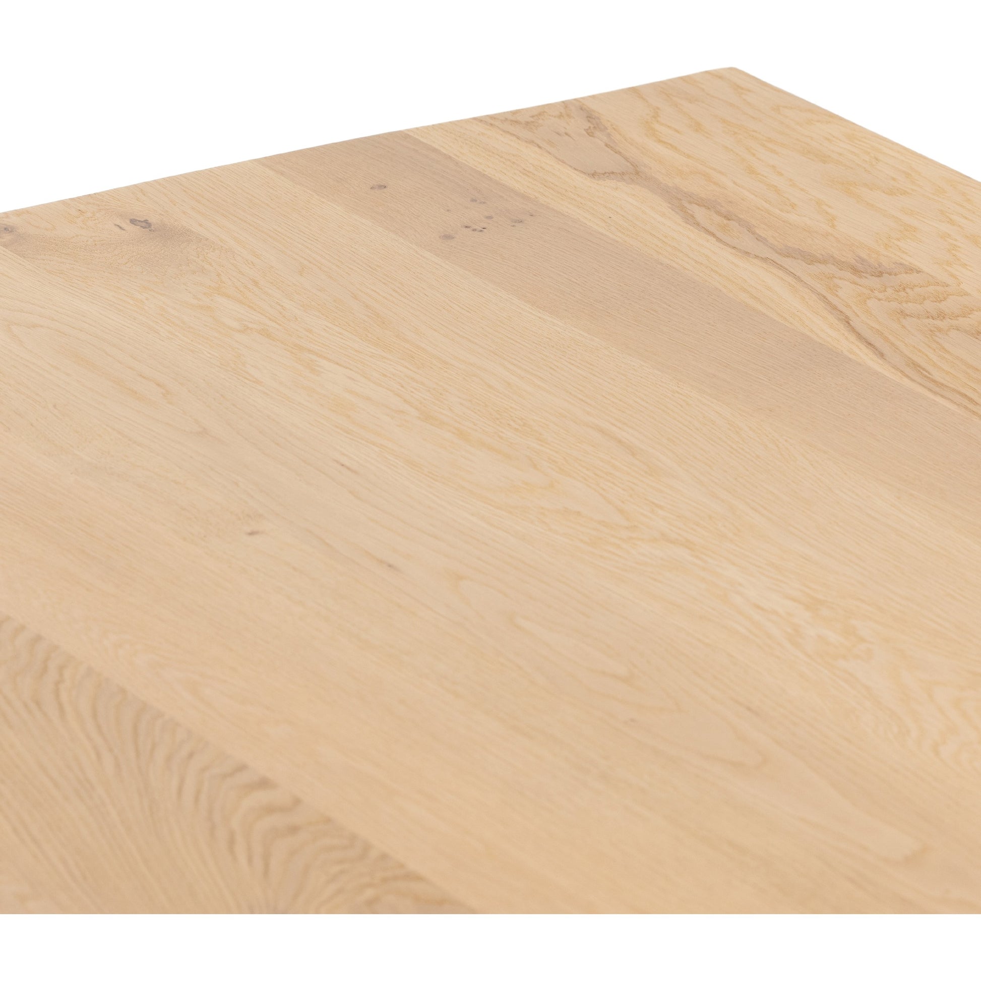 Malia Dining Table by Four Hands in polished travertine, natural oak and natural oak. Made from solid oak, solid travertine in a modern style.