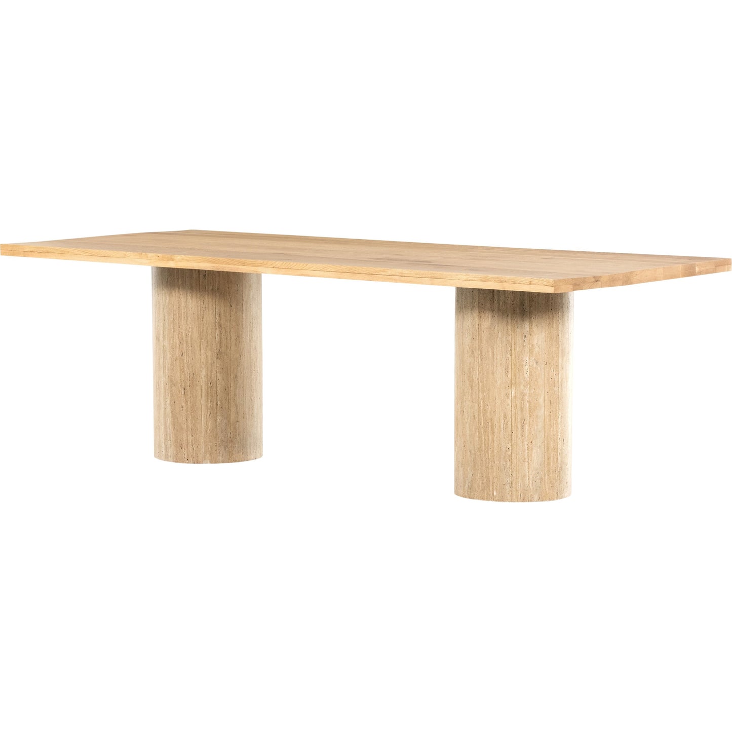 001 SI-1797816 | Additional Silo | Malia Dining Table by Four Hands in polished travertine, natural oak and natural oak. Made from solid oak, solid travertine in a modern style.