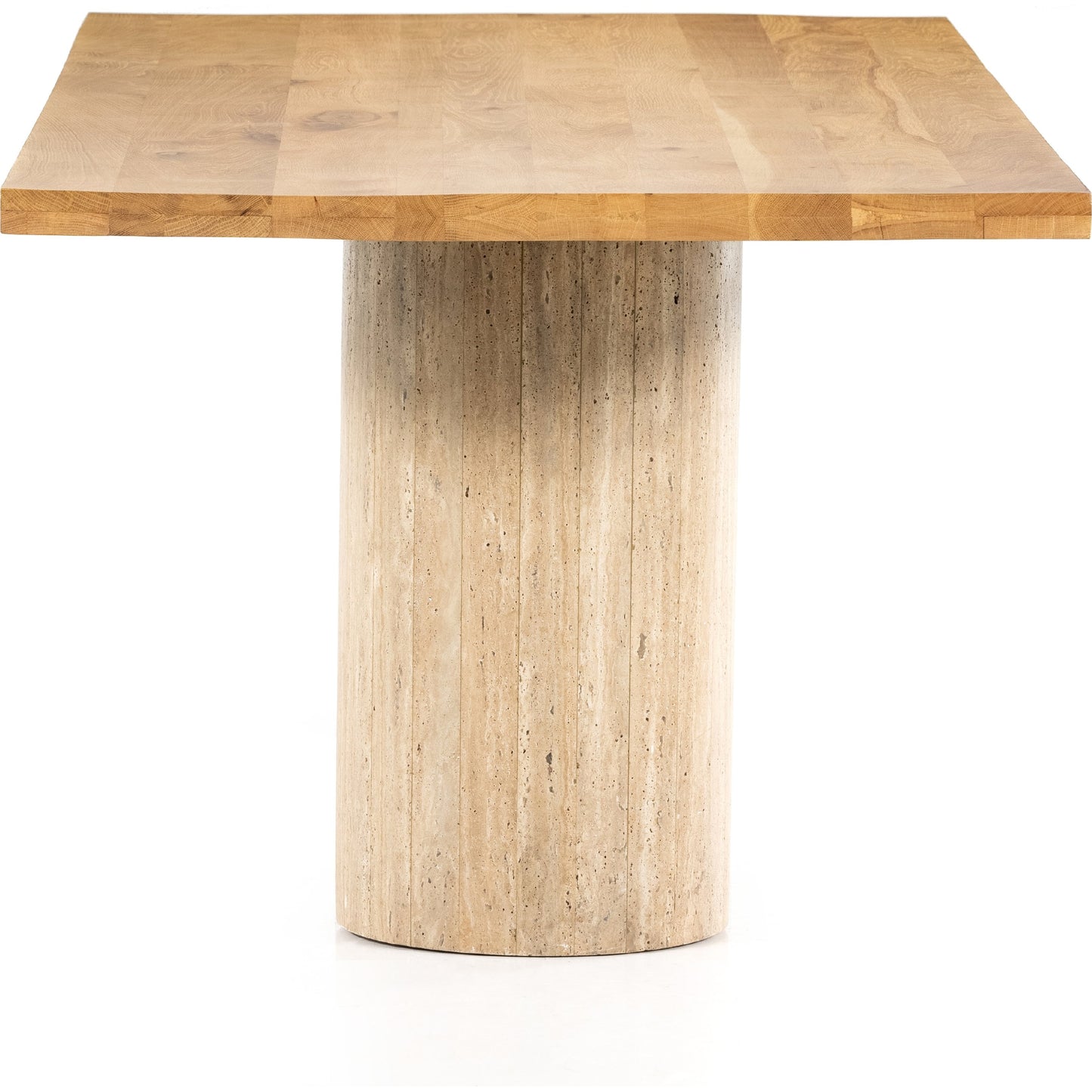 004 SI-1797816 | Additional Silo | Malia Dining Table by Four Hands in polished travertine, natural oak and natural oak. Made from solid oak, solid travertine in a modern style.