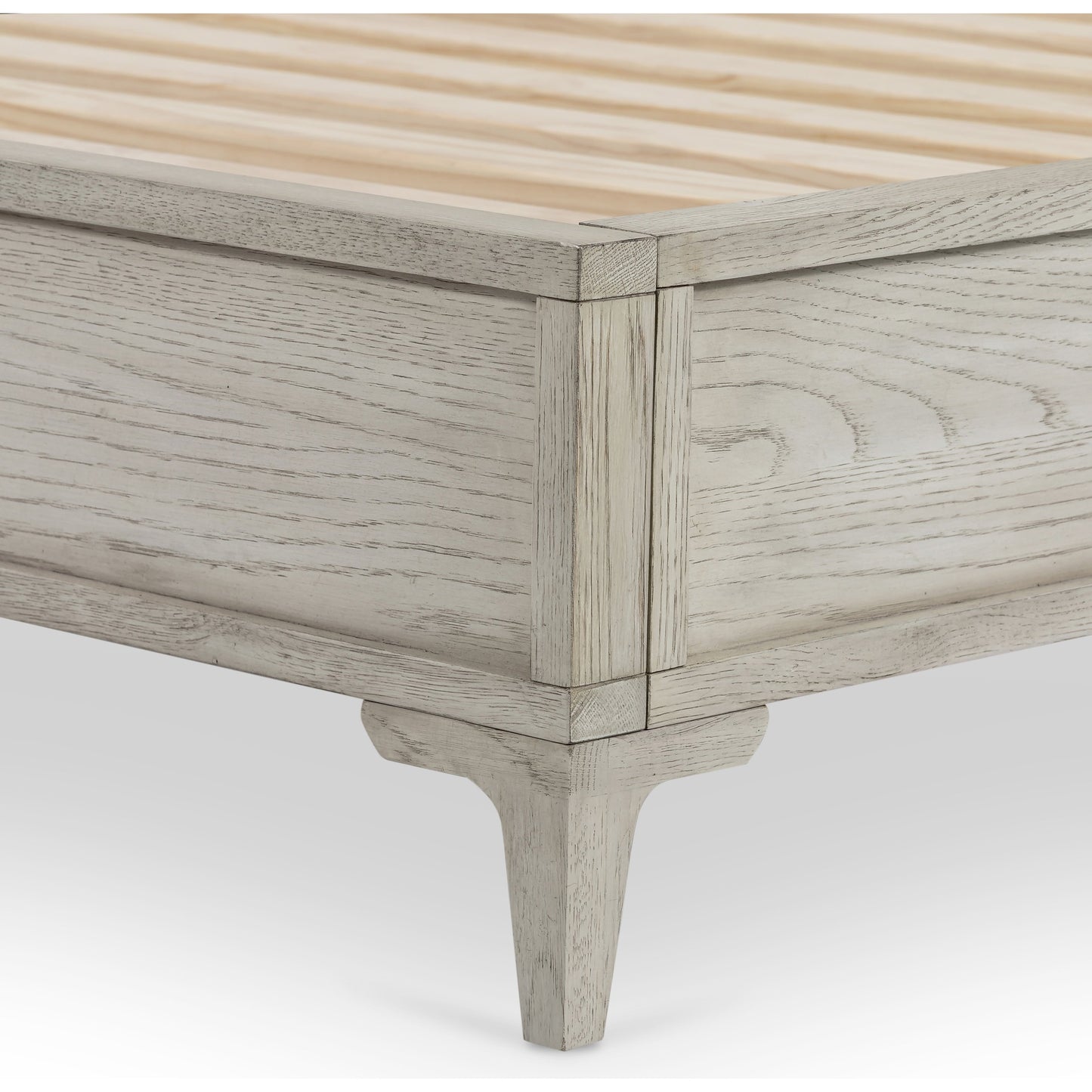 003 SI-1717126 | Closeup | Viggo Bed by Four Hands in vintage white oak, vintage white oak solid and vintage white oak. Made from solid oak, oak veneer in a modern style.
