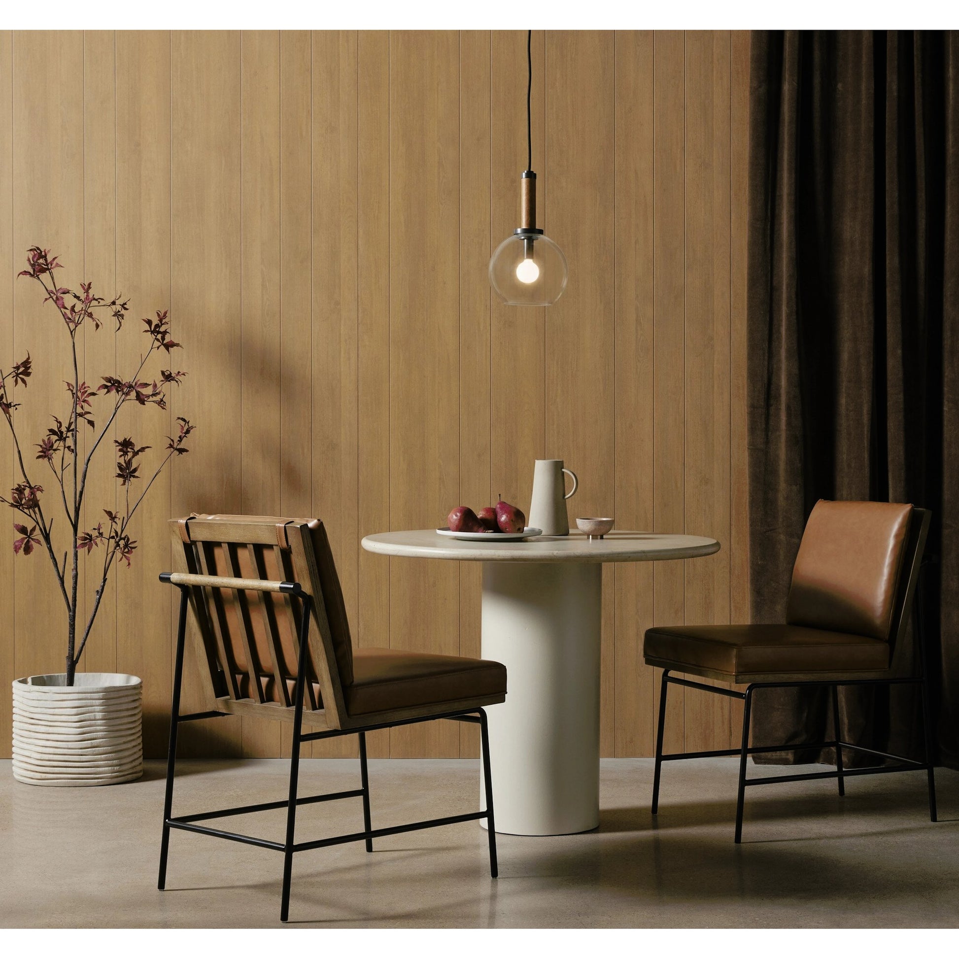 Belle Round Dining Table by Four Hands. Made from solid marble, iron in a modern style.