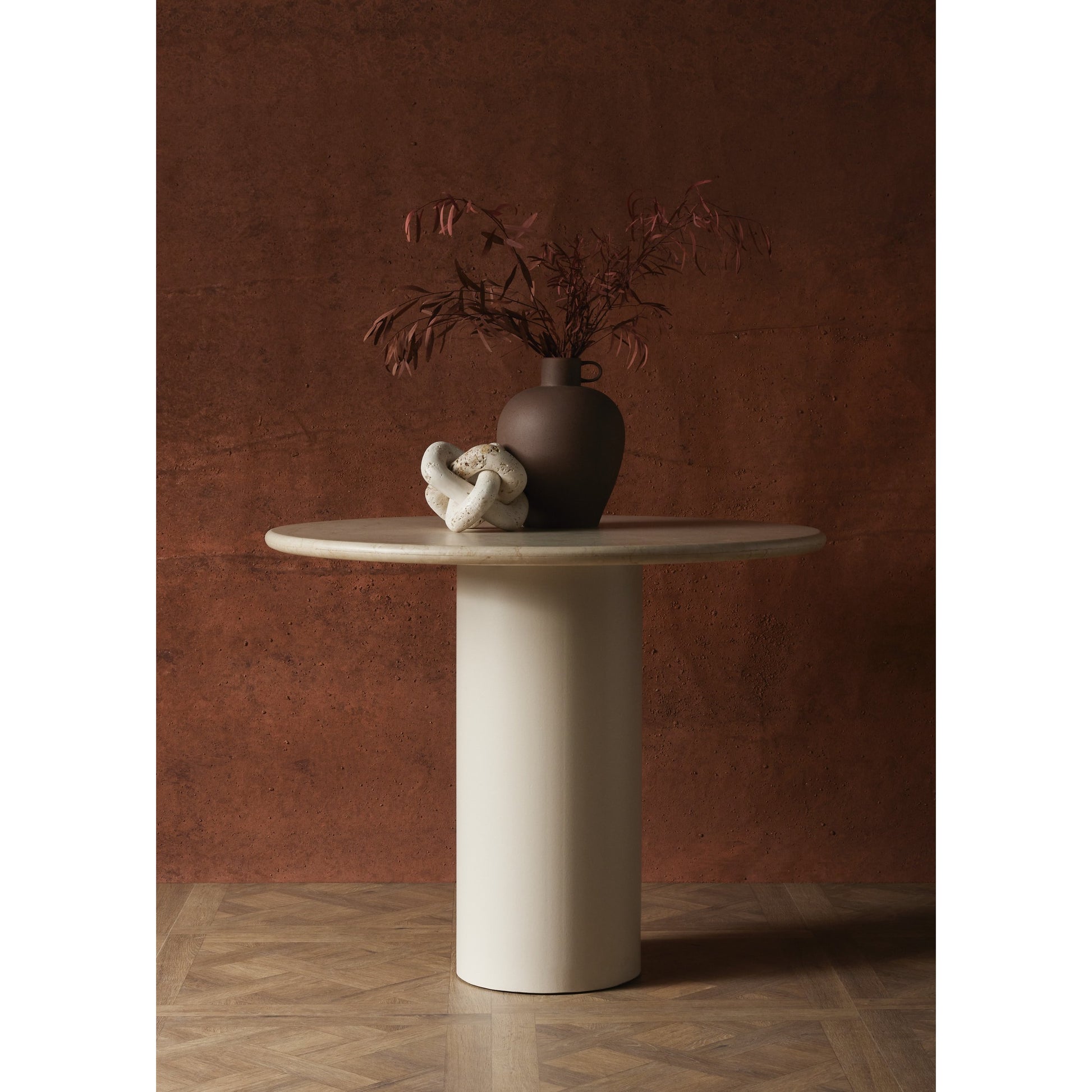 Belle Round Dining Table by Four Hands. Made from solid marble, iron in a modern style.
