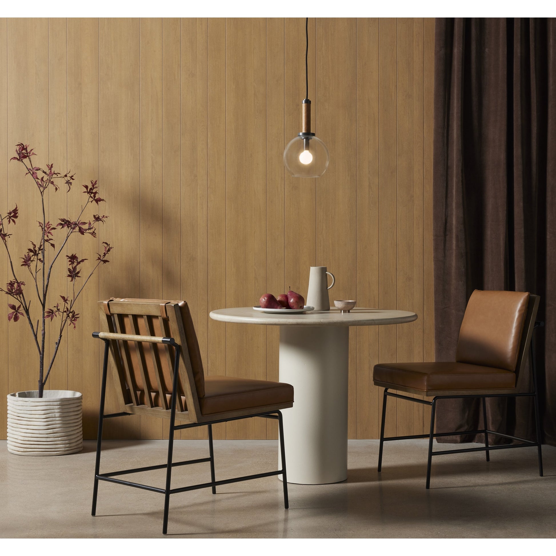 Belle Round Dining Table by Four Hands. Made from solid marble, iron in a modern style.