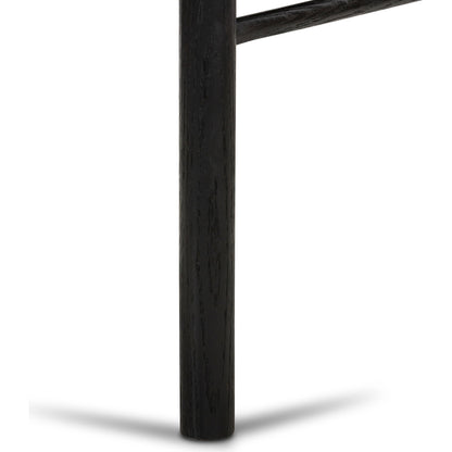 Pace Dining Chair by Four Hands in natural cane, dover crescent and burnished oak. Made from 71% viscose (rayon), 17% polyester, 12% flax, linen, solid oak, cane in a coastal style.
