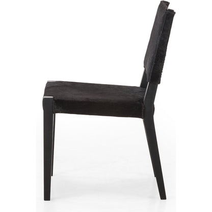 Villa Dining Chair by Four Hands. Made from hair on hide, solid beech, iron in a rustic style.