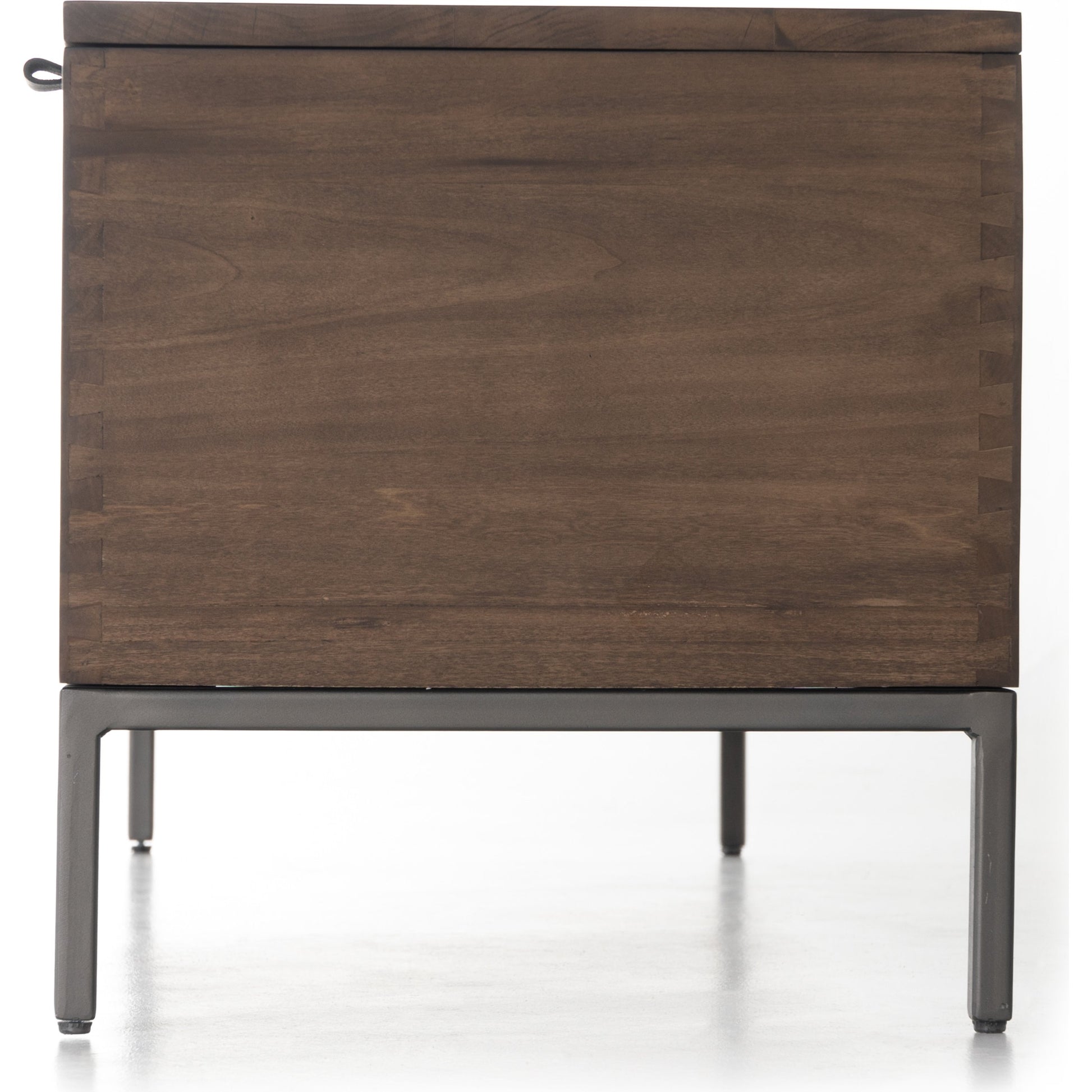 Trey Trunk by Four Hands. Made from solid poplar, top grain leather, iron in a rustic style.