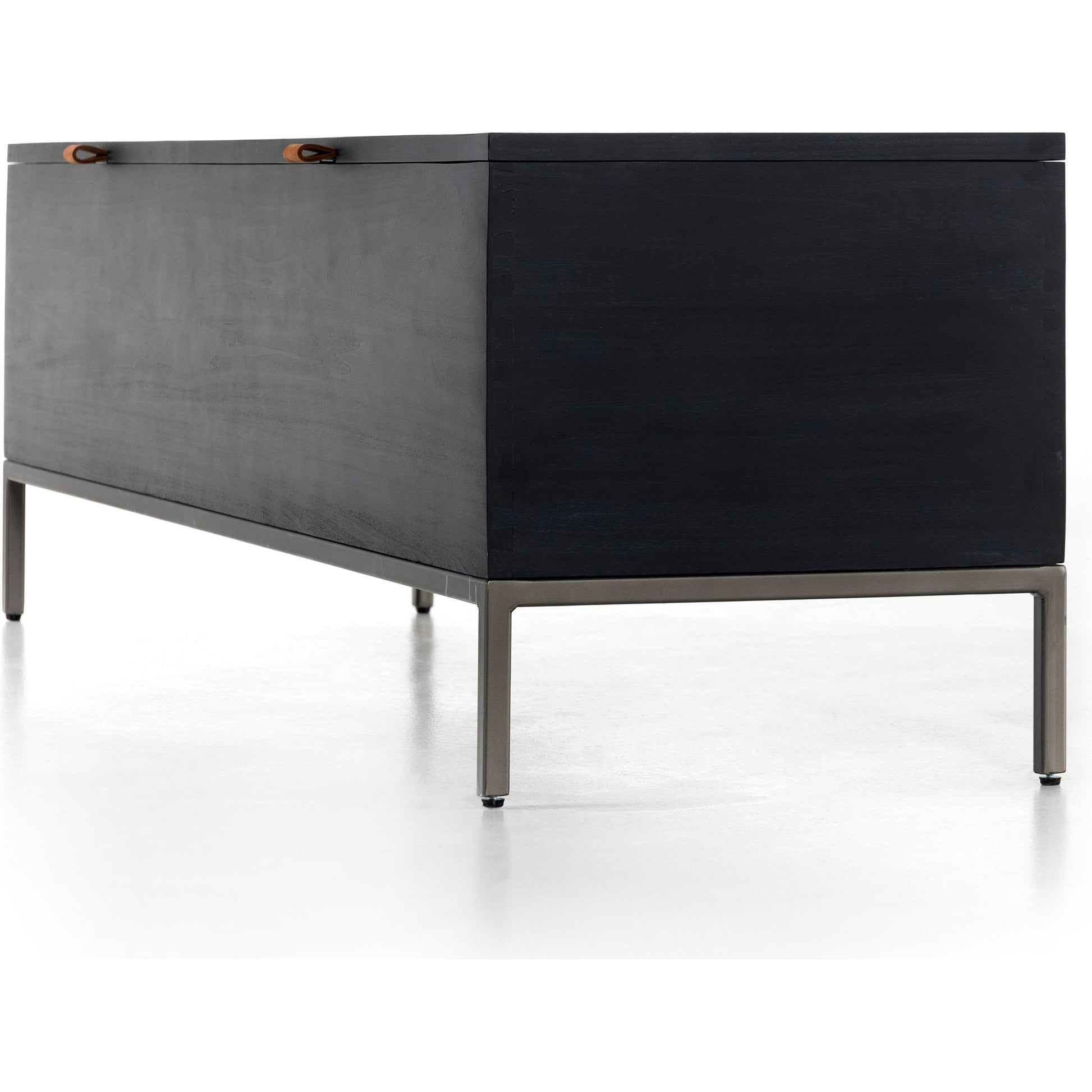 Trey Trunk by Four Hands. Made from solid poplar, top grain leather, iron in a rustic style.