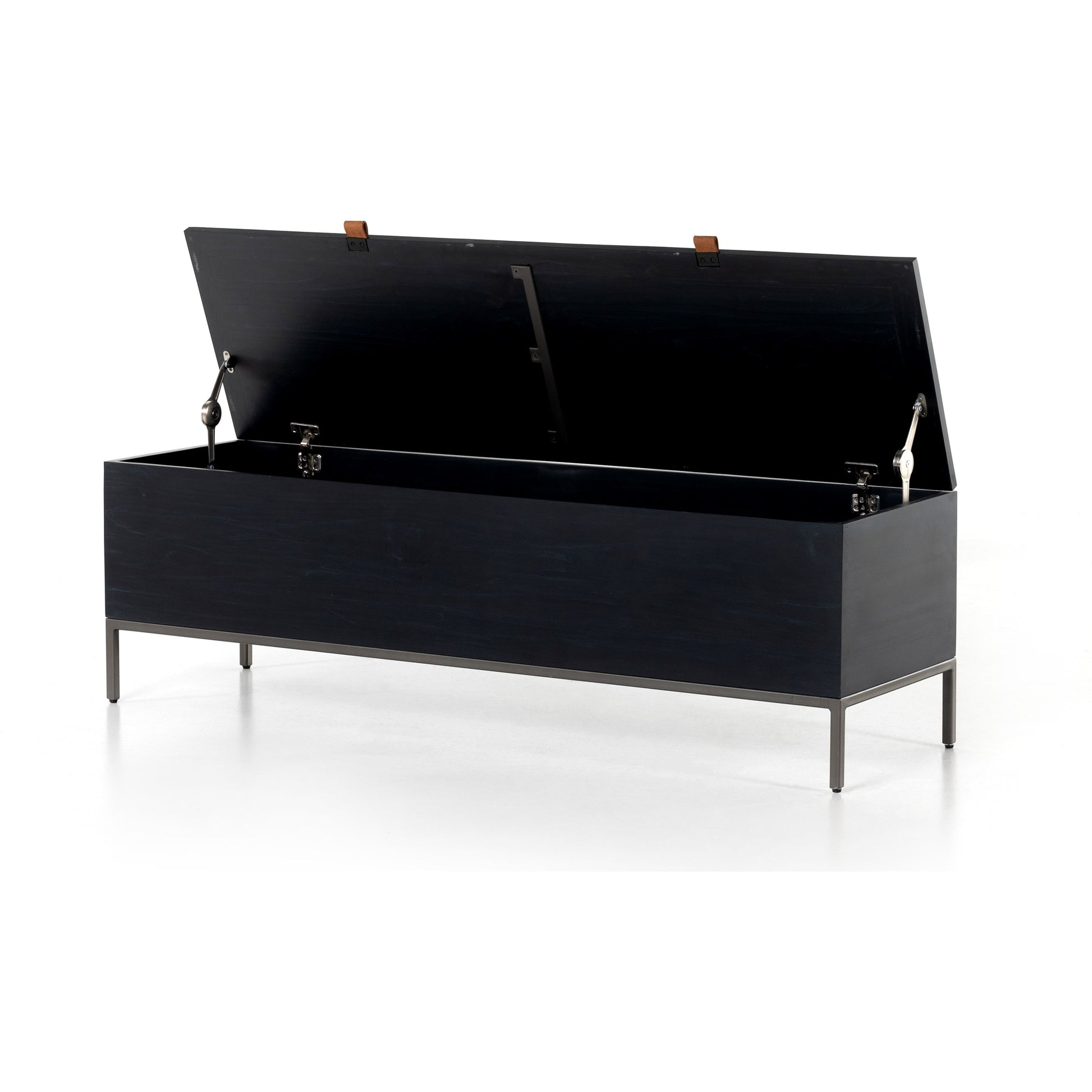 Trey Trunk by Four Hands. Made from solid poplar, top grain leather, iron in a rustic style.