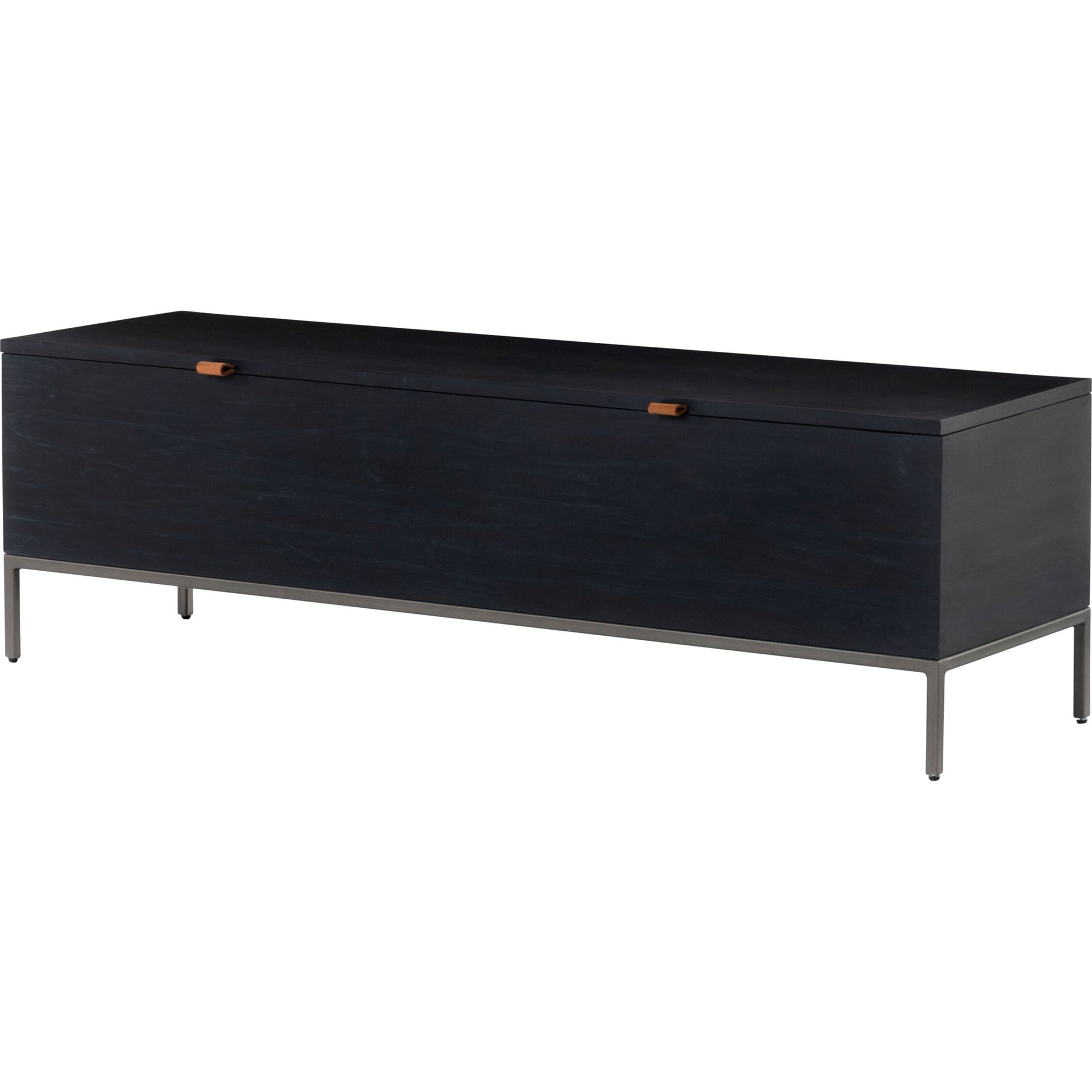 Trey Trunk by Four Hands. Made from solid poplar, top grain leather, iron in a rustic style.