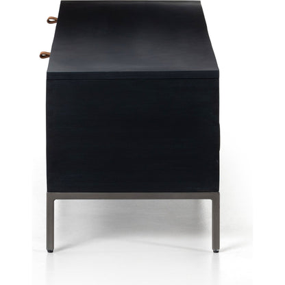 Trey Trunk by Four Hands. Made from solid poplar, top grain leather, iron in a rustic style.