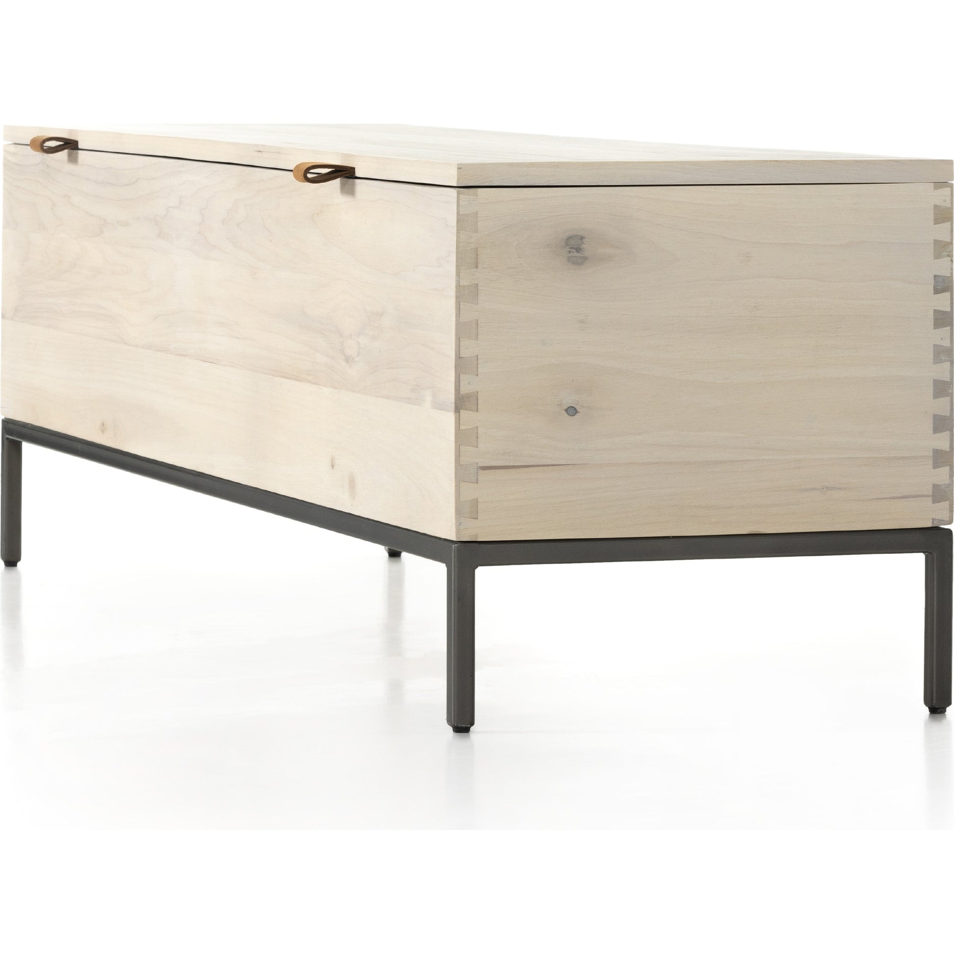 Trey Trunk by Four Hands. Made from solid poplar, top grain leather, iron in a rustic style.