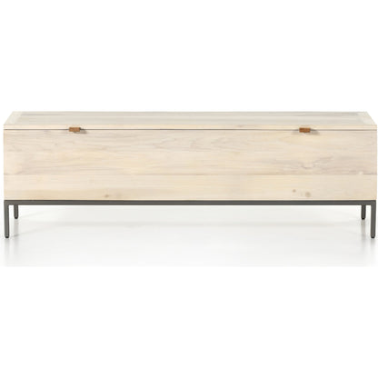Trey Trunk by Four Hands. Made from solid poplar, top grain leather, iron in a rustic style.