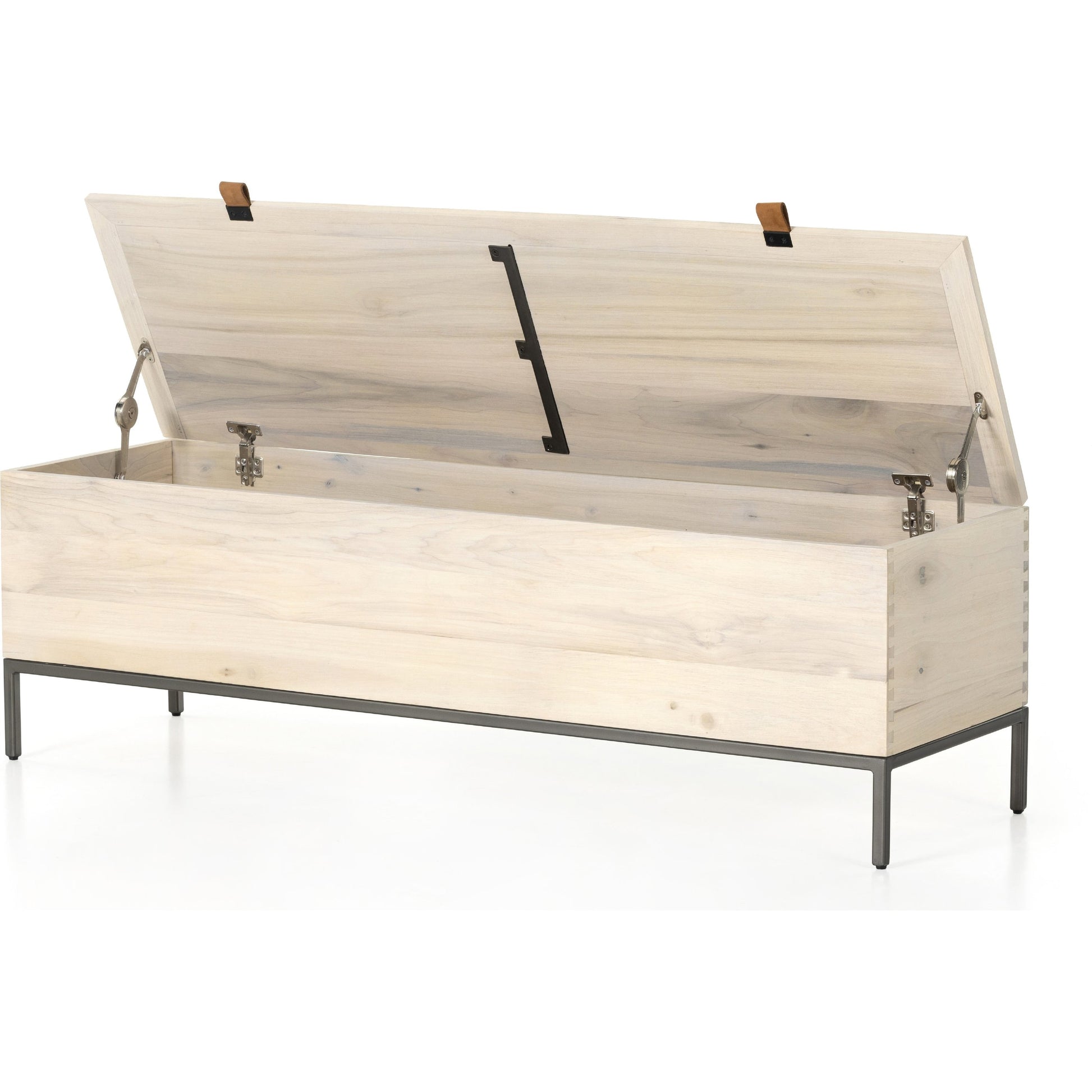 Trey Trunk by Four Hands. Made from solid poplar, top grain leather, iron in a rustic style.
