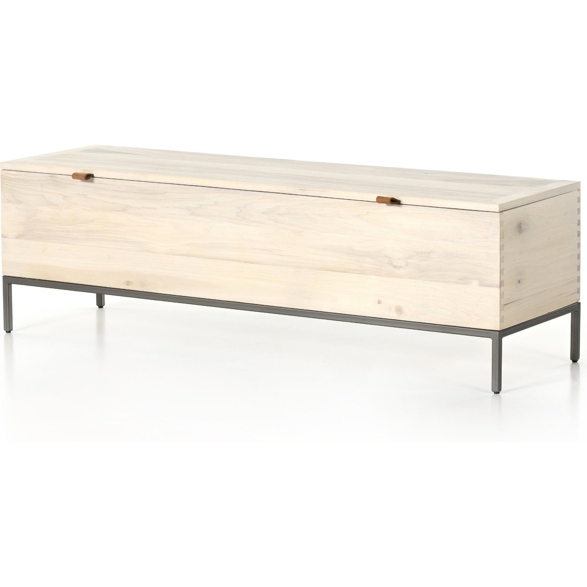 Trey Trunk by Four Hands. Made from solid poplar, top grain leather, iron in a rustic style.