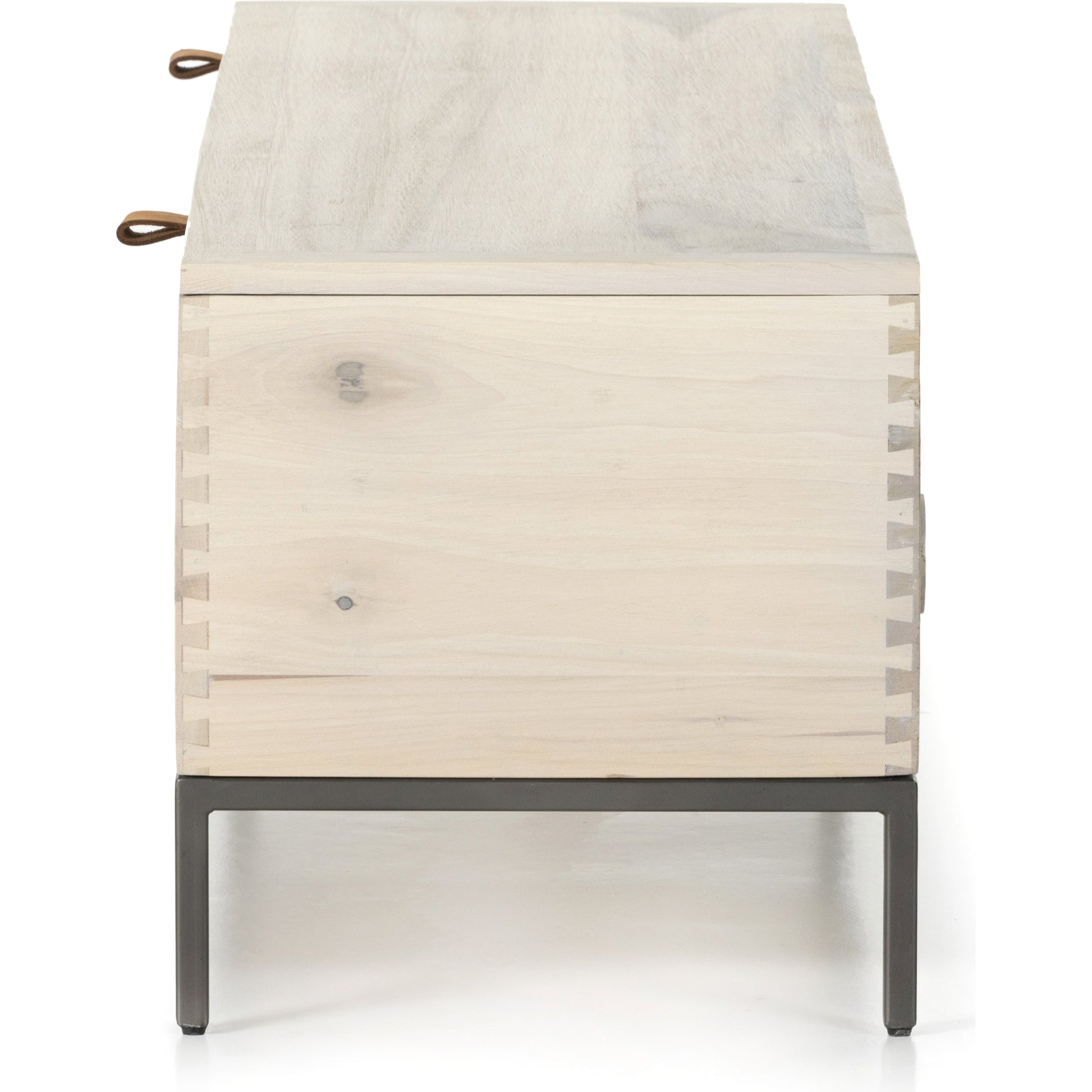 Trey Trunk by Four Hands. Made from solid poplar, top grain leather, iron in a rustic style.