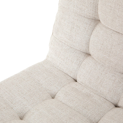 Quinn Desk Chair by Four Hands in polished nickel, dover crescent, chaps saddle and chaps saddle. Made from aluminum, 71% viscose (rayon), 17% polyester, 12% flax, linen, top grain leather in a modern style.