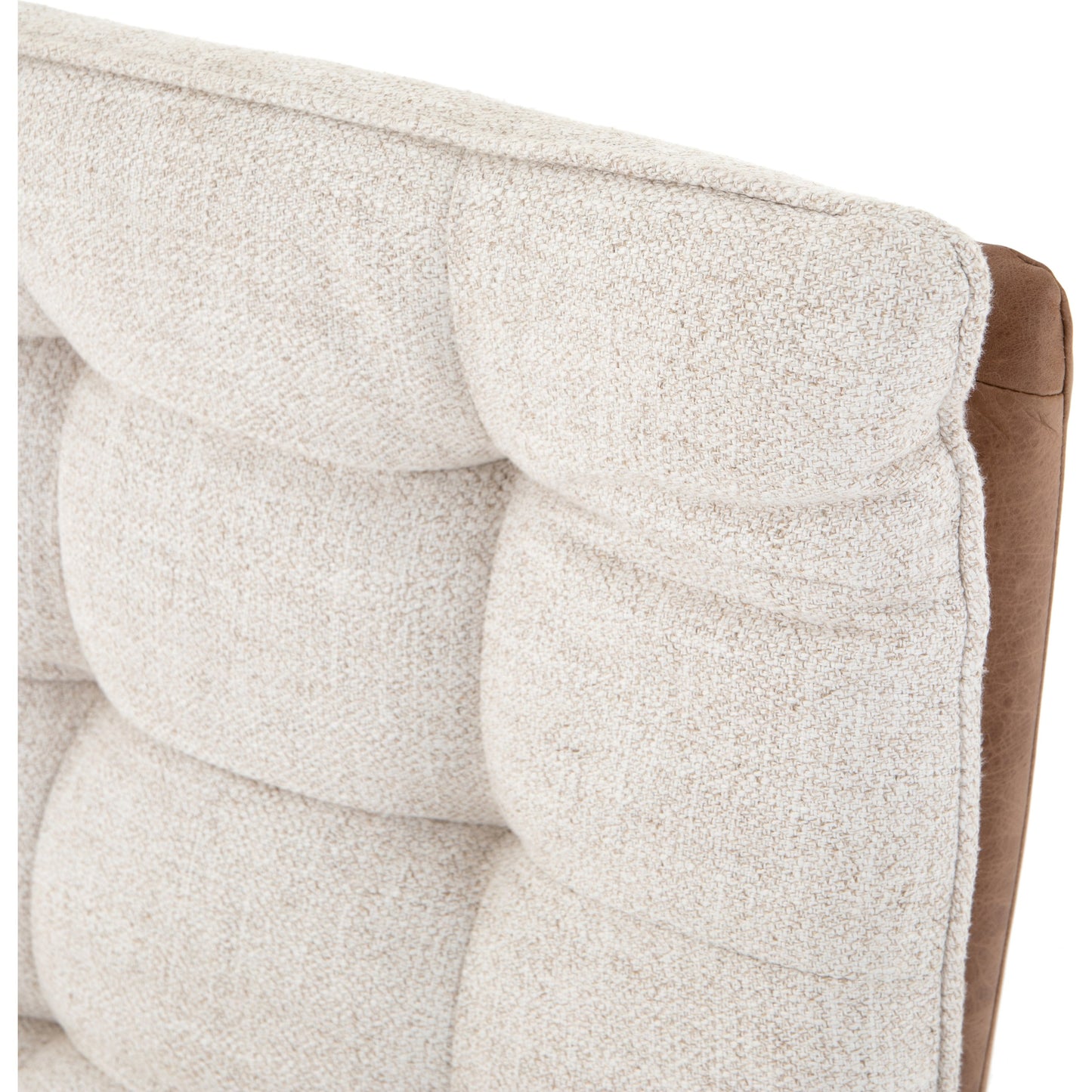 009 SI-1716439 | Additional Silo | Quinn Desk Chair by Four Hands in polished nickel, dover crescent, chaps saddle and chaps saddle. Made from aluminum, 71% viscose (rayon), 17% polyester, 12% flax, linen, top grain leather in a modern style.