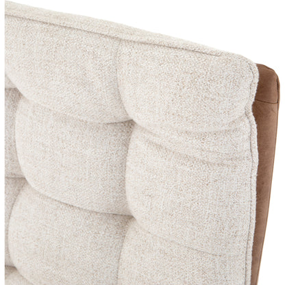 Quinn Desk Chair by Four Hands in polished nickel, dover crescent, chaps saddle and chaps saddle. Made from aluminum, 71% viscose (rayon), 17% polyester, 12% flax, linen, top grain leather in a modern style.