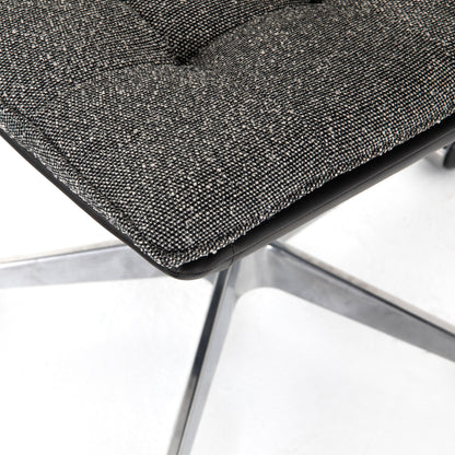 Quinn Desk Chair by Four Hands in polished nickel, dover crescent, chaps saddle and chaps saddle. Made from aluminum, 71% viscose (rayon), 17% polyester, 12% flax, linen, top grain leather in a modern style.