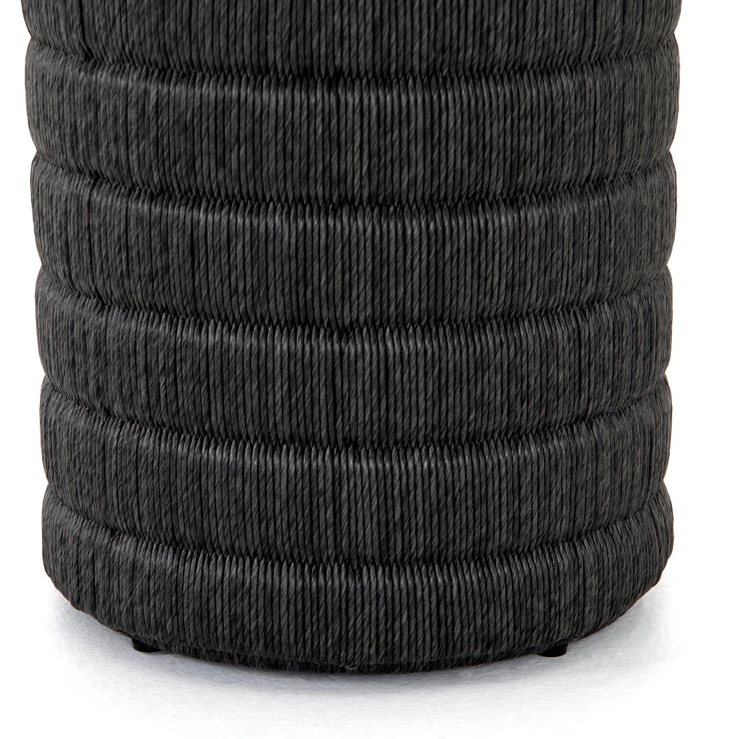 001 SI-1716044 | Closeup | Madura End Table by Four Hands in vintage coal. Made from 100% polyethylene, aluminum in a coastal style.