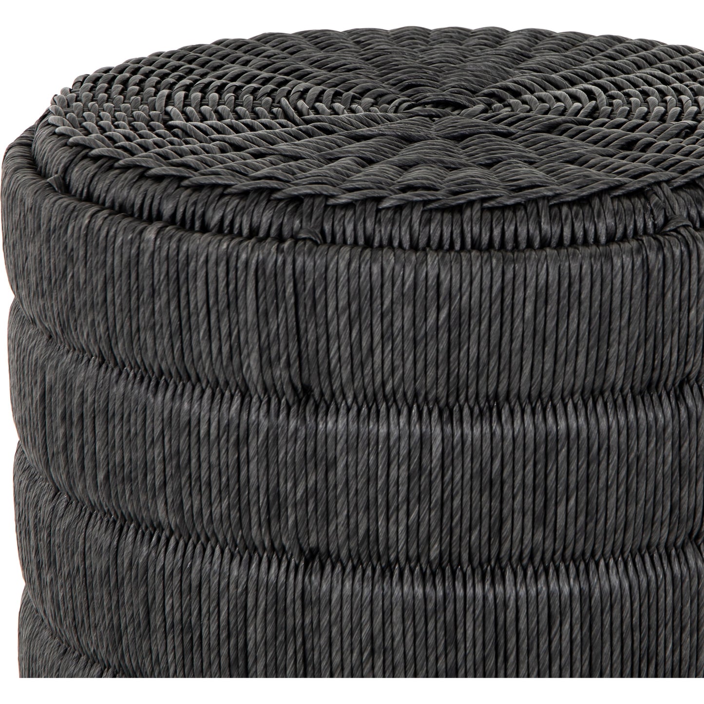 006 SI-1716044 | Closeup | Madura End Table by Four Hands in vintage coal. Made from 100% polyethylene, aluminum in a coastal style.