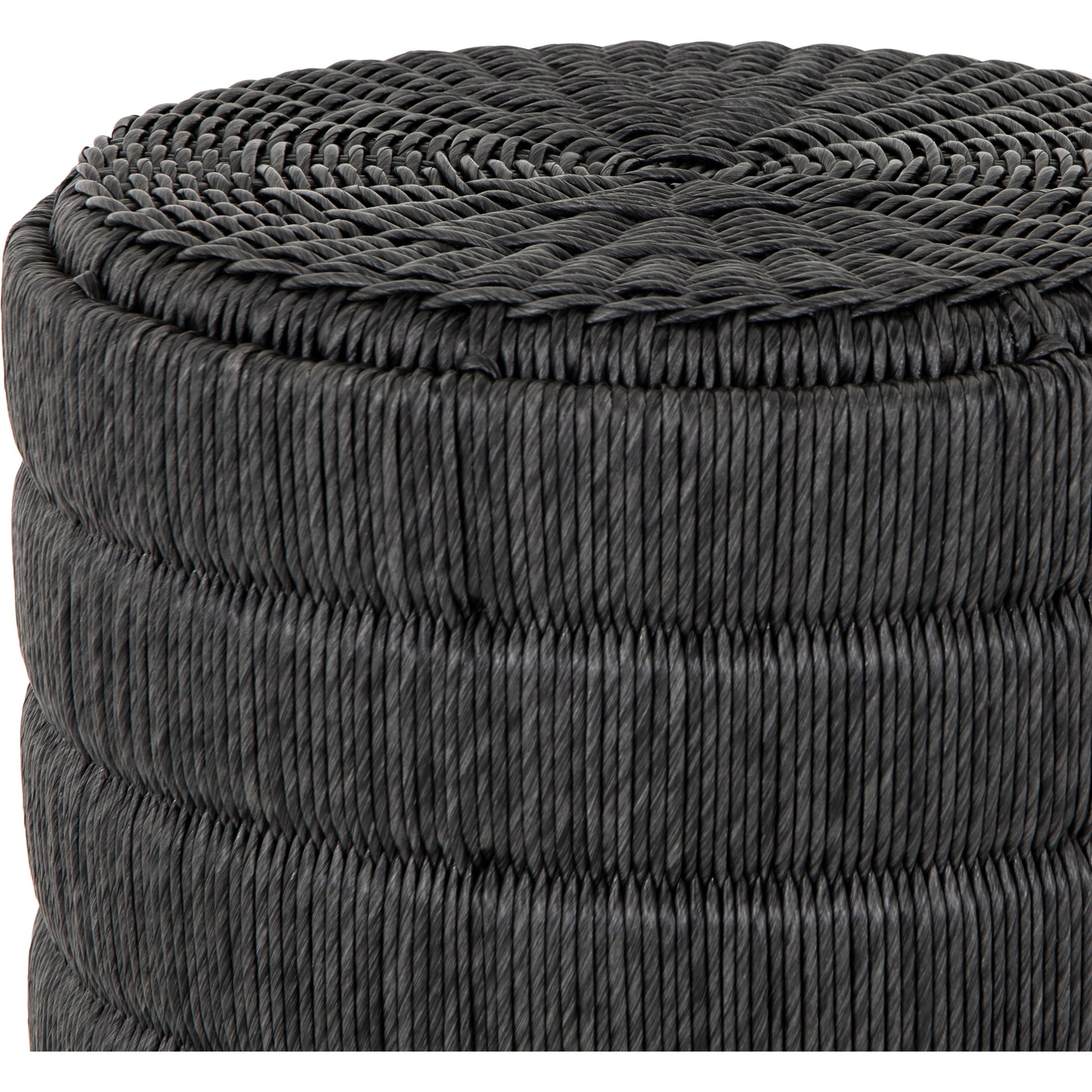 Madura End Table by Four Hands in vintage coal. Made from 100% polyethylene, aluminum in a coastal style.