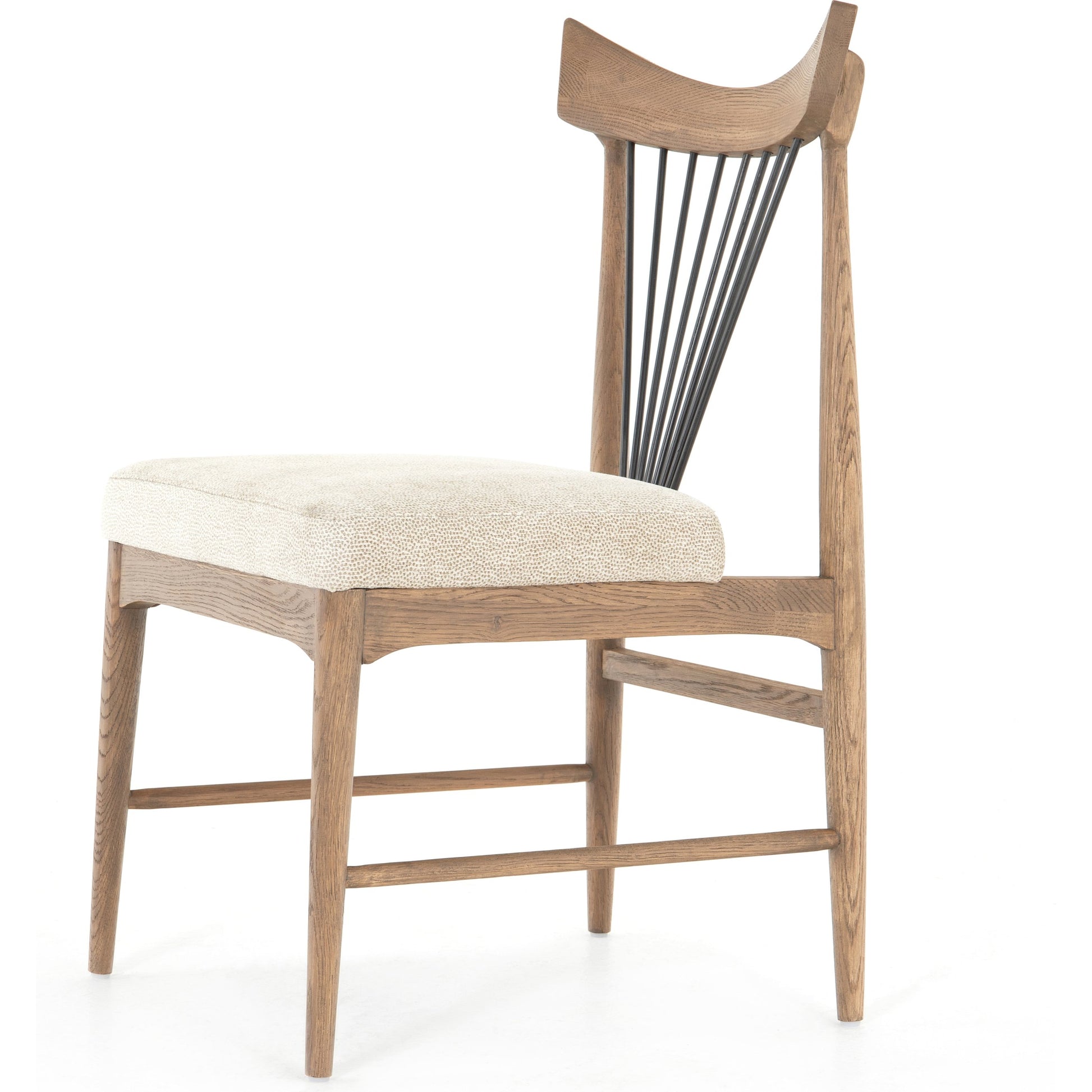 Solene Dining Chair by Four Hands in light honey nettlewood, darren ecru. Made from 70% viscose (rayon), 30% polyester, solid nettlewood, iron in a eclectic & global style.