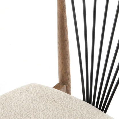 Solene Dining Chair by Four Hands in light honey nettlewood, darren ecru. Made from 70% viscose (rayon), 30% polyester, solid nettlewood, iron in a eclectic & global style.