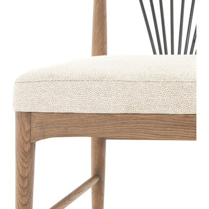 Solene Dining Chair by Four Hands in light honey nettlewood, darren ecru. Made from 70% viscose (rayon), 30% polyester, solid nettlewood, iron in a eclectic & global style.