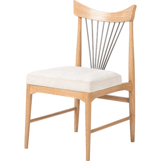 Solene Dining Chair by Four Hands in light honey nettlewood, darren ecru. Made from 70% viscose (rayon), 30% polyester, solid nettlewood, iron in a eclectic & global style.